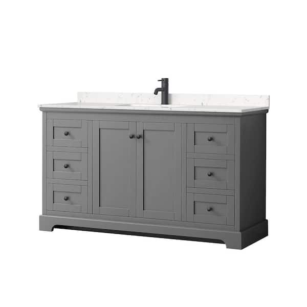Wyndham Collection Avery 60 in. W x 22 in. D x 35 in. H Single Bath Vanity in Dark Gray with Carrara Cultured Marble Top