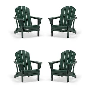 Classic Dark Green Folding Plastic Adirondack Chair (4-Pack)