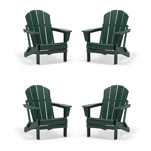 Uixe Classic Dark Green Folding Plastic Adirondack Chair (4-Pack)