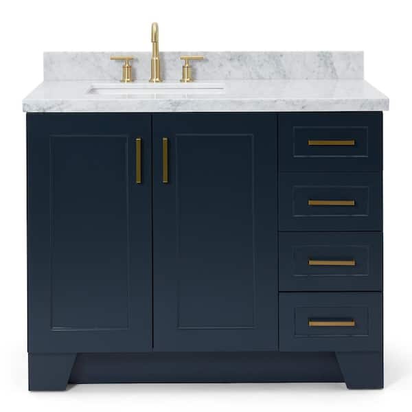 Taylor 43 in. W x 22 in. D x 36 in. H Freestanding Bath Vanity in Midnight Blue with Carrara White Marble Top