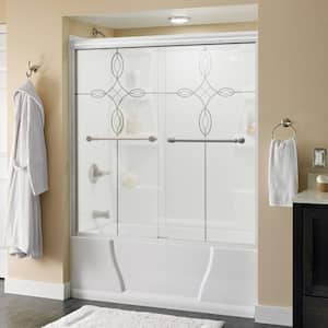 Silverton 60 in. x 58-1/8 in. Semi-Frameless Traditional Sliding Bathtub Door in White and Nickel with Tranquility Glass