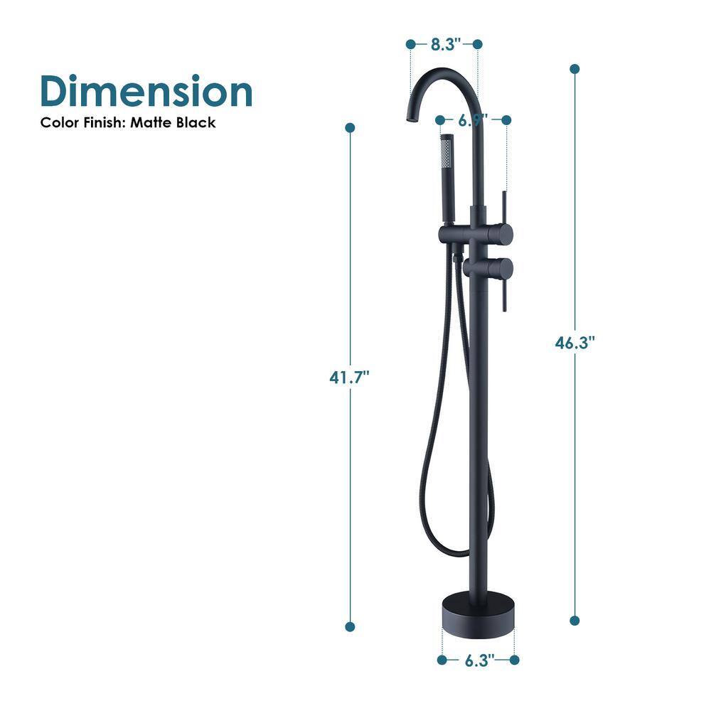 Matte Black Gooseneck Floor Mounted Tub Faucet with Handshower