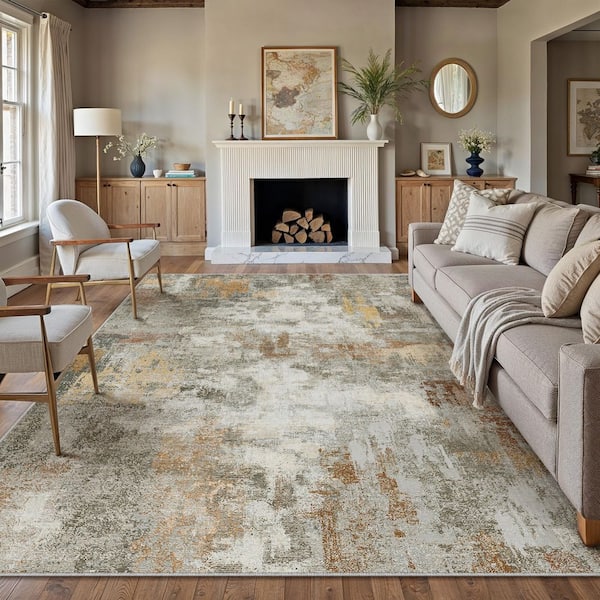Shka Orange 9 ft. x 12 ft. Modern Abstract Area Rug