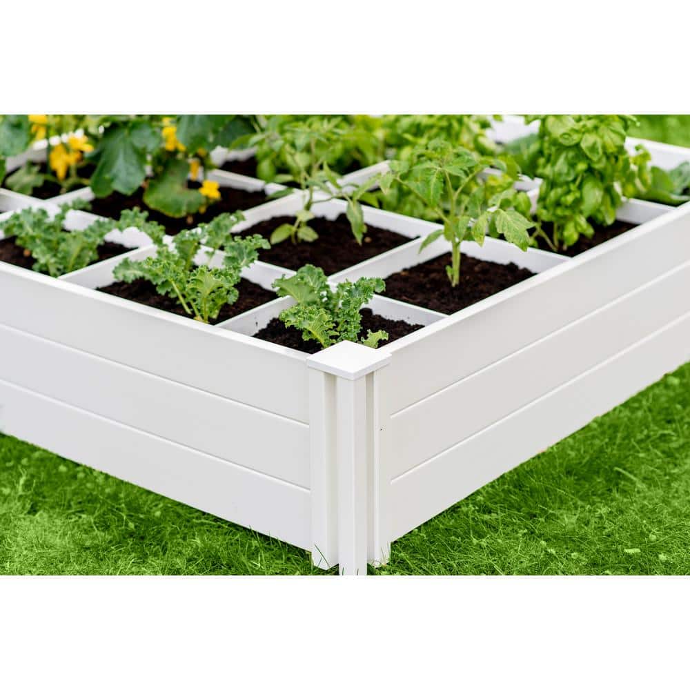 Classic White Vinyl 48" x 48" Raised Garden Bed with Grid