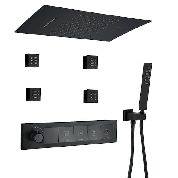 4-Spray Single Handled Wide Rectangular Ceiling Mounting Shower Head Fixed and Handheld Shower 1. 59GPM in Matte Black