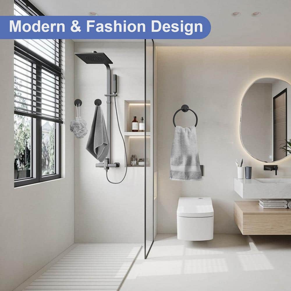 Black Stainless Steel 24-Inch Bathroom Hardware Set with Towel Ring and Hooks
