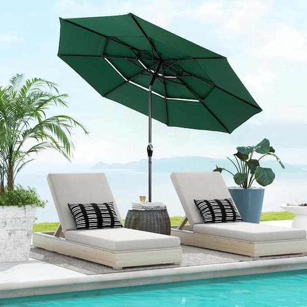 SUNRINX 10 ft. Aluminium Market Tilt Patio Umbrella with Hand Crank Tilt in Dark Green