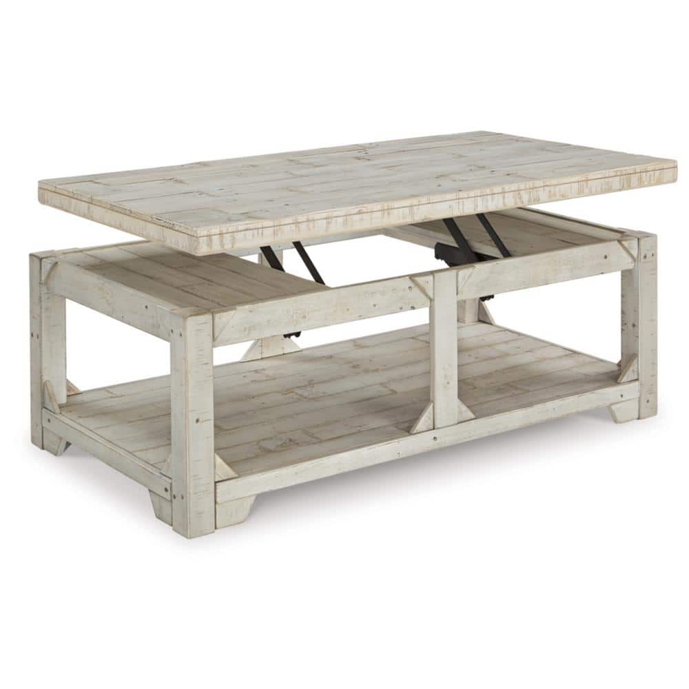White Pine Wood Rectangular Lift-Top Coffee Table