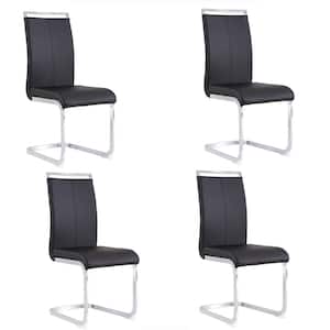 Black Faux Leather Padded Seat Dining Side Chairs with Metal Legs (Set of 4)