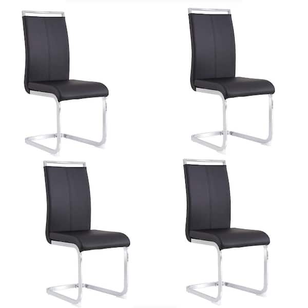 Tatahance Black Faux Leather Padded Seat Dining Side Chairs with Metal Legs (Set of 4)