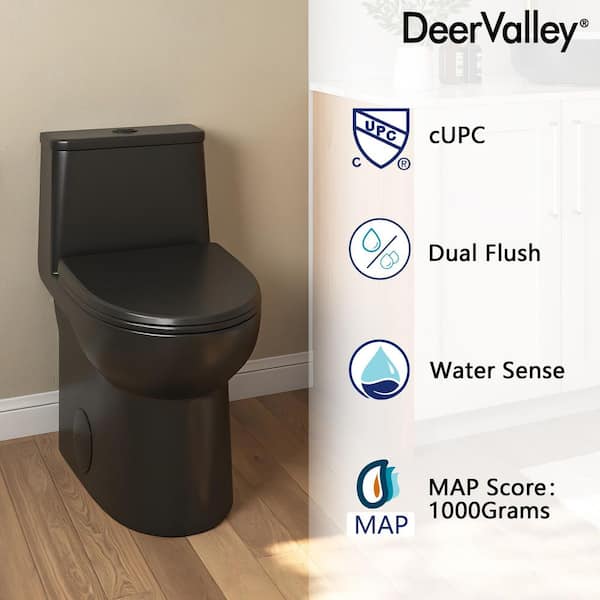 Ursa 12 in. Rough In 1-Piece 1.1/1.6 GPF Dual Flush Elongated ADA Compliant Height Toilet in Black with Soft Closed Seat