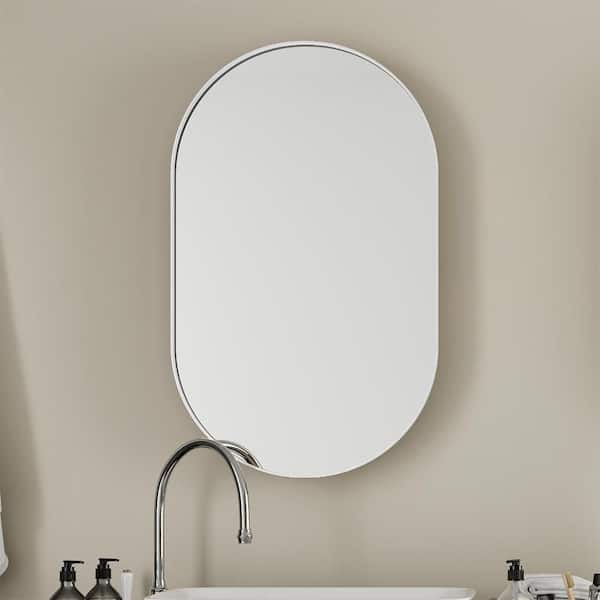 White 20.5 in. W x 33.5 in. H Coastal Oval Metal Framed Mirror Wall Mirror Vanity Mirror
