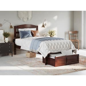 Warren 38-1/4 in. W Walnut Twin Solid Wood Frame with Foot Drawer and USB Device Charger Platform Bed