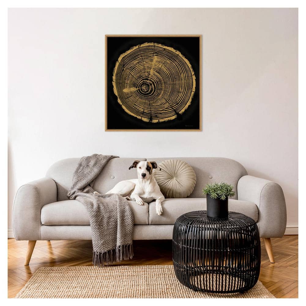 Tree Trunk I Abstract Golden Brown Canvas Wall Art with Maple Frame