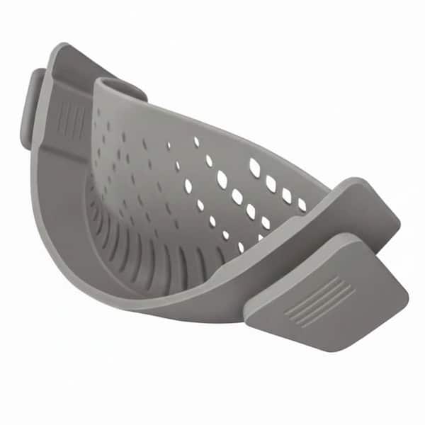 Silicone Grey Collapsible Clip-On Food Strainer Colander for Pasta Noodles Vegetables Fruits Heat Resistant