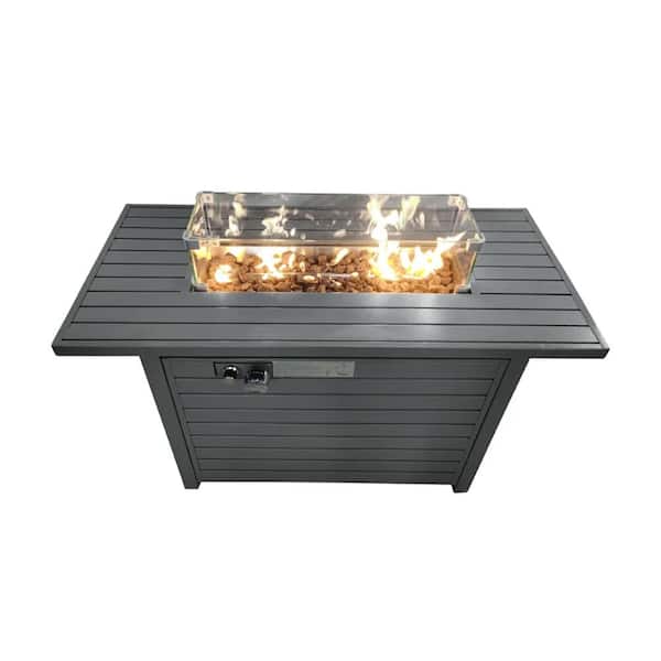 Mondawe 50,000 BTU 42 in. Steel Rectangle Outdoor Propane Gas Fire Pit Table in Gray with Lid