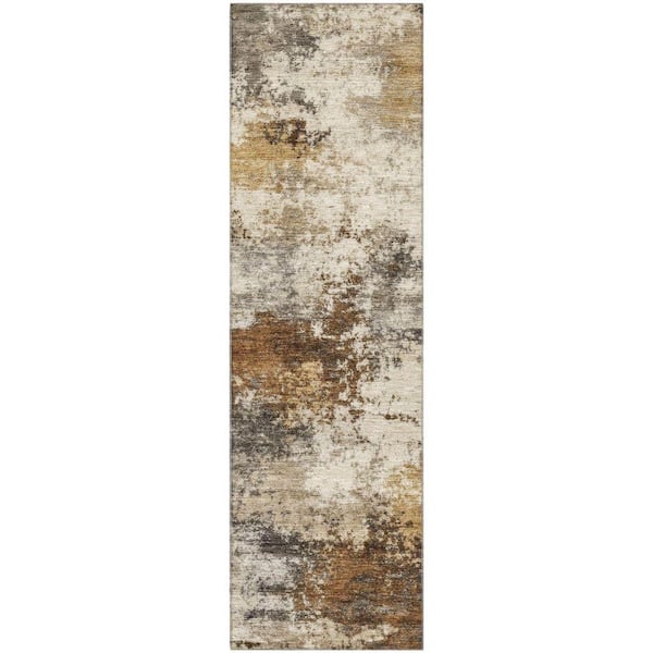 Mayfield Premium Machine Washable Abstract AMF2064 Brown 2 ft. x 7 ft. Runner Rug