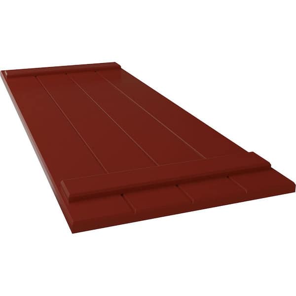 Ekena Millwork 21 1/2" x 45" True Fit PVC Four Board Joined Board-n-Batten Shutters, Pepper Red (Per Pair)