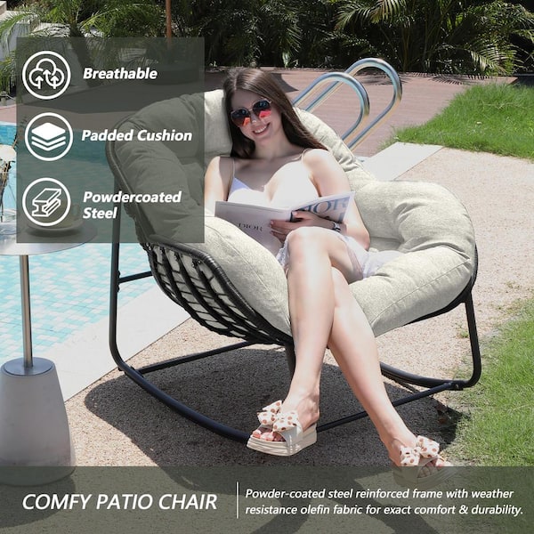 Tenleaf Rattan Rope 37 in. W Metal Outdoor Rocking Chair