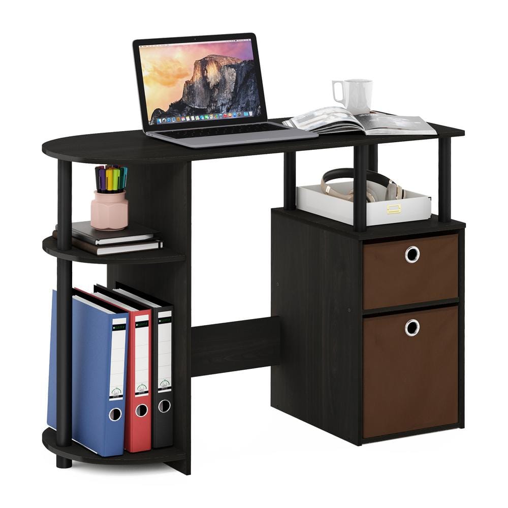 Espresso Composite Wood Study Desk with Drawer and Shelves