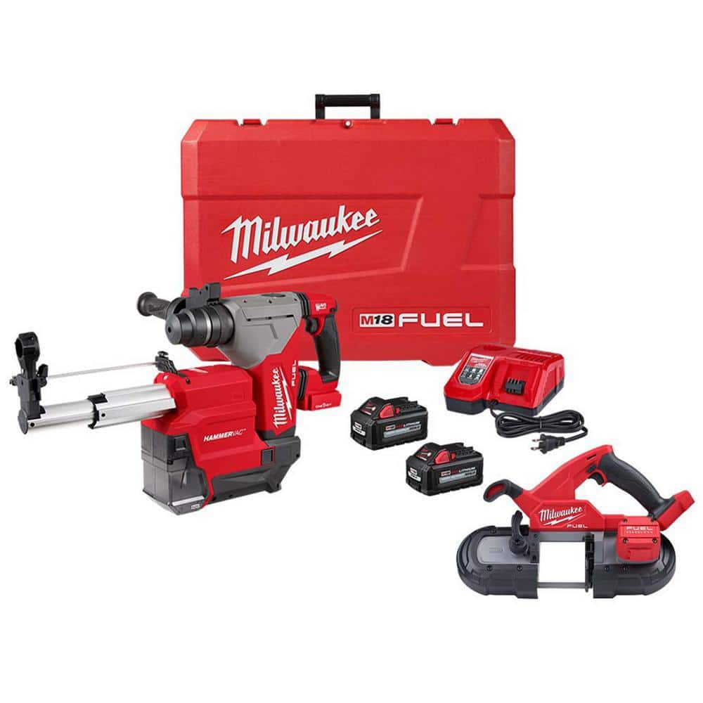 M18 FUEL 18V Lithium-Ion Brushless 1-1/8 in. Cordless SDS-Plus Rotary Hammer/Dust Extractor Kit w/FUEL Compact Bandsaw -  Milwaukee, 2915-22DE-2829