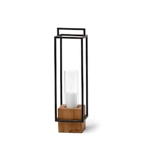 Orionis Large Wood with Black Metal Lantern Candle Holder
