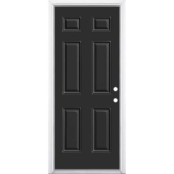 32 in. x 80 in. 6-Panel Left Hand Inswing Painted Steel Prehung Front Exterior Door with Brickmold