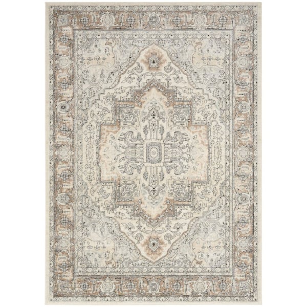 Concerto Ivory Grey Taupe 4 ft. x 6 ft. Center medallion Traditional Area Rug