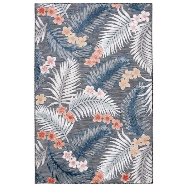 Cabana Black/Rust 8 ft. x 10 ft. High-Low Botanical Floral Indoor/Outdoor Area Rug
