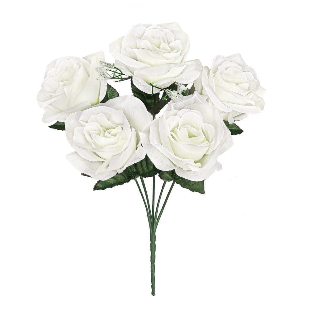 LIVING LUXURY 14 in. Cream White Artificial Open Rose Flower Stem