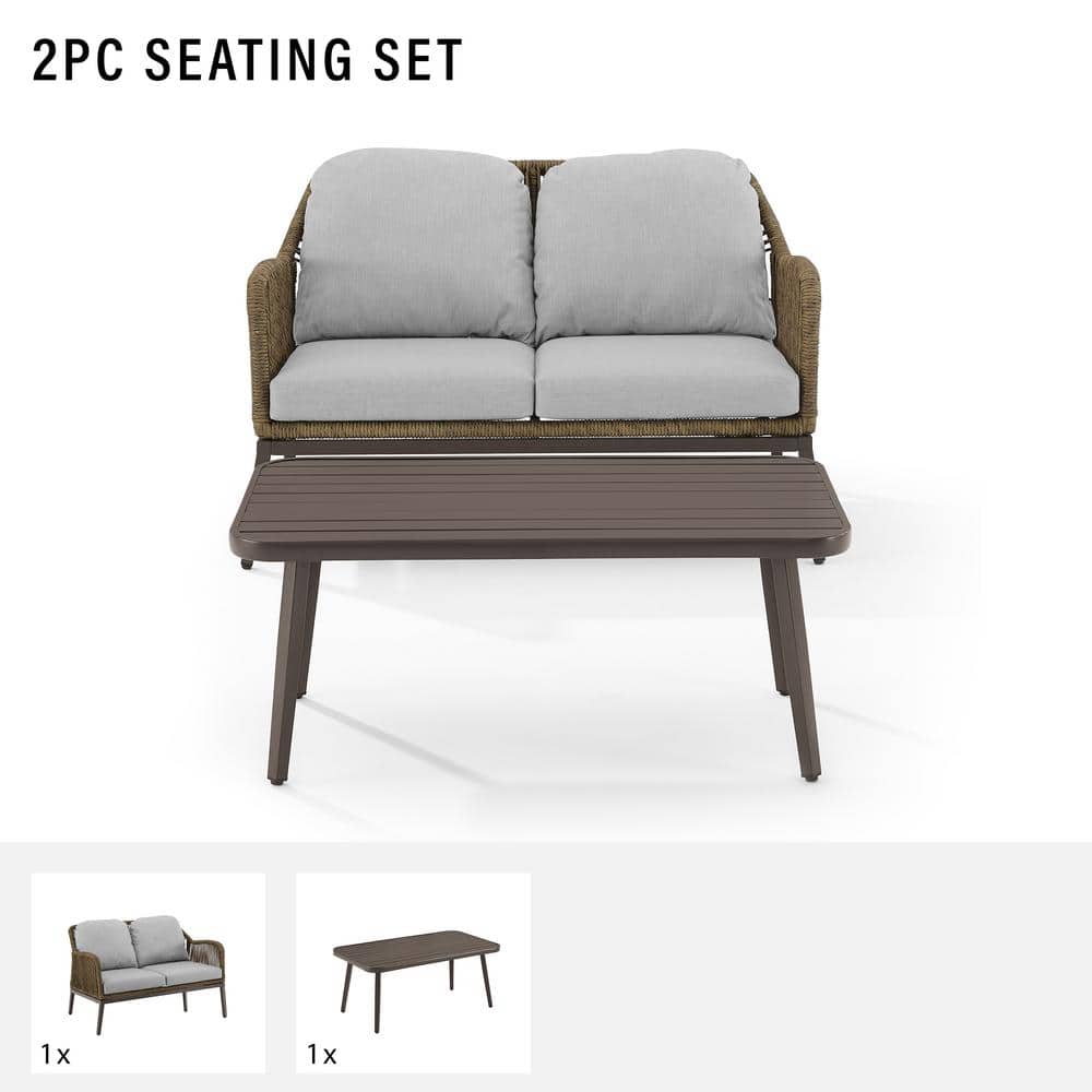 Haven 2-Piece Light Gray and Brown Wicker Outdoor Conversation Set