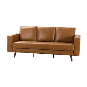 Agamemnon 82 in. Camel Genuine Leather Straight Sofa with Solid Wood Legs