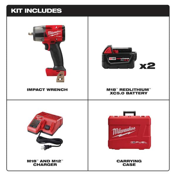 M18 FUEL GEN-2 18V Lithium-Ion Mid Torque Brushless Cordless 3/8 in. Impact Wrench FR Kit with 1/4 in. Hex Impact Driver