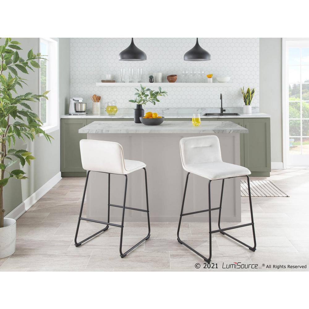 Beyonce 26" Gold Metal and Cream Velvet Modern Counter Stool Set