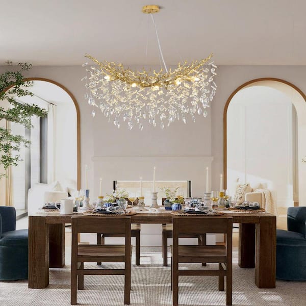 PUYRNF 36 in. 10-Light Dimmable LED Crystal Kitchen Island