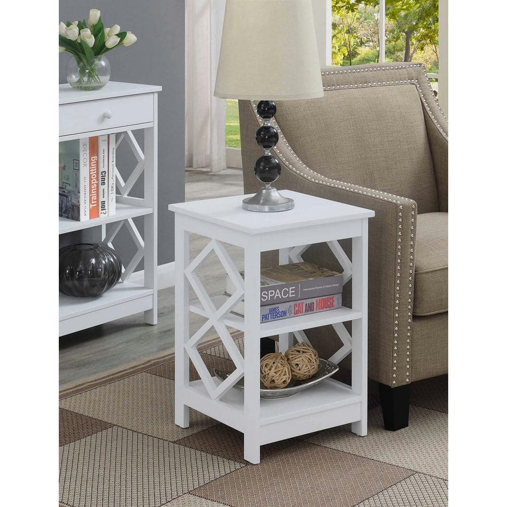White Diamond Cutout 3-Tier Wood End Table