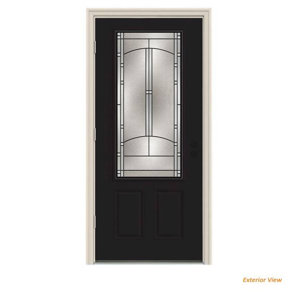 JELD-WEN 36 in. x 80 in. 3/4 Lite Idlewild Black w/ White Interior Steel Prehung Right-Hand Outswing Front Door w/Brickmould