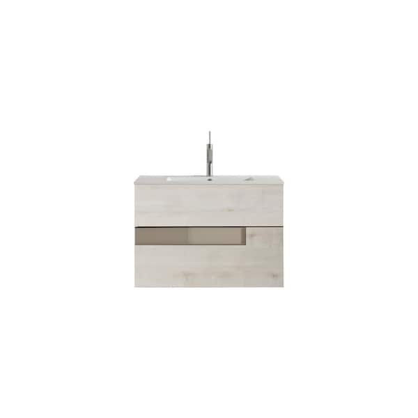 LUCENA BATH Vision 24 in. W x 18 in. D Bath Vanity in Abedul with Ceramic Vanity Top in White with White Basin and Sink