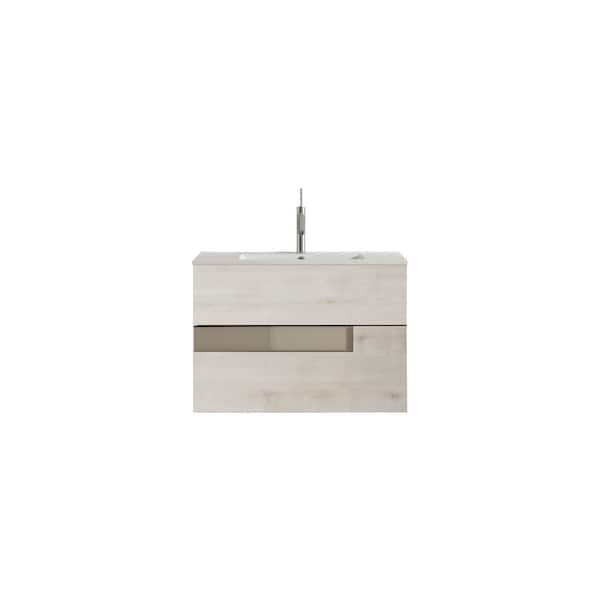 LUCENA BATH Vision 32 in. W x 18 in. D Bath Vanity in Abedul and Tortora with Ceramic Vanity Top in White with White Basin and Sink