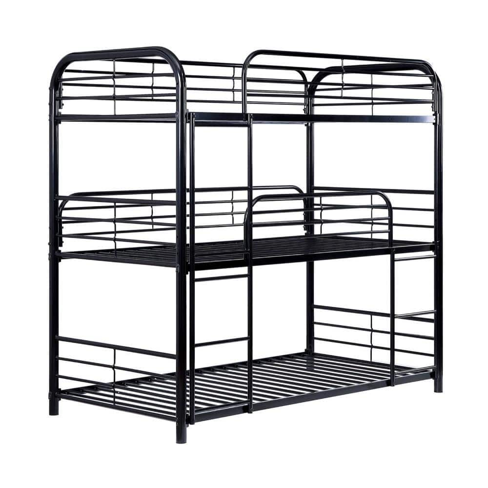 Benjara Black Twin Adjustable Bunk Bed with 2 Attached Ladders and Side