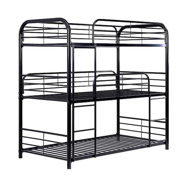 Benjara Black Twin Adjustable Bunk Bed With 2 Attached Ladders And Side ...