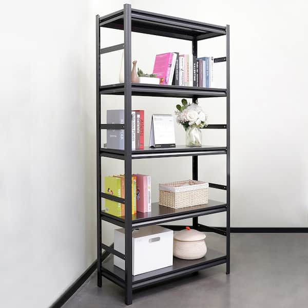 Heavy Duty 72 in. H 5-Shelf Black Metal Pantry Organizer Garage Storage Rack Metal Shelving with Adjustable Shelves