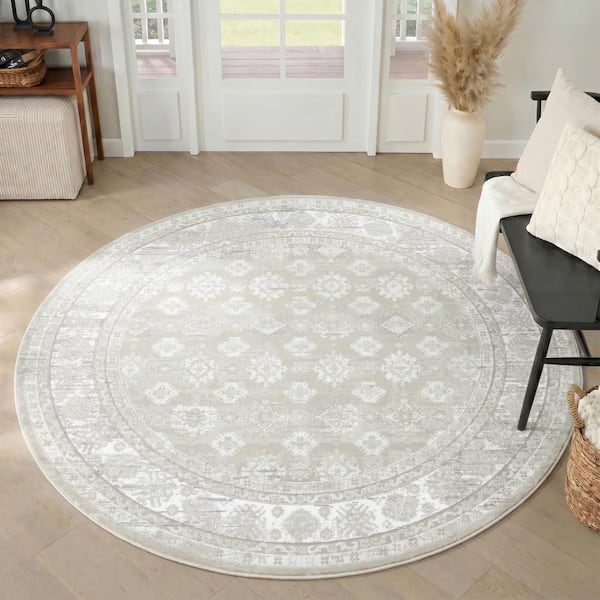 Dekor Ivory Beige 8 ft. Round x 8 ft. Medallion Traditional Round Area Rug