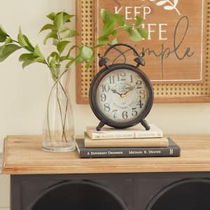 6 in. x 9 in. Brown Metal Analog Clock with Bell Style Top