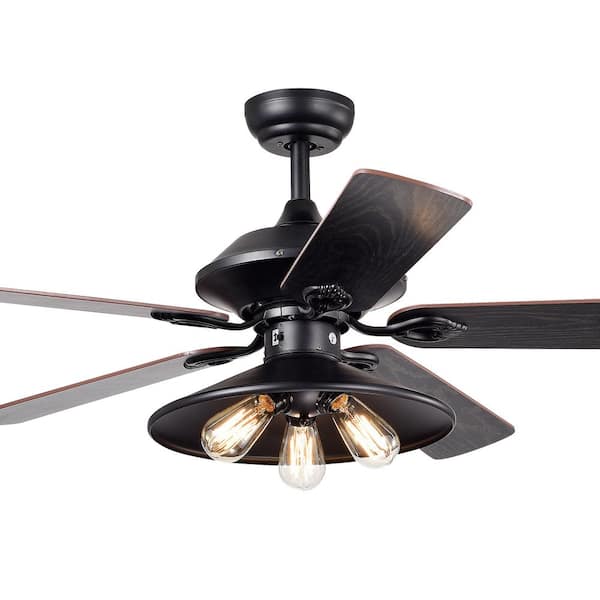 Warehouse of Tiffany Upille 52 in. 3-Light Indoor Black Remote Controlled Ceiling Fan with Light Kit