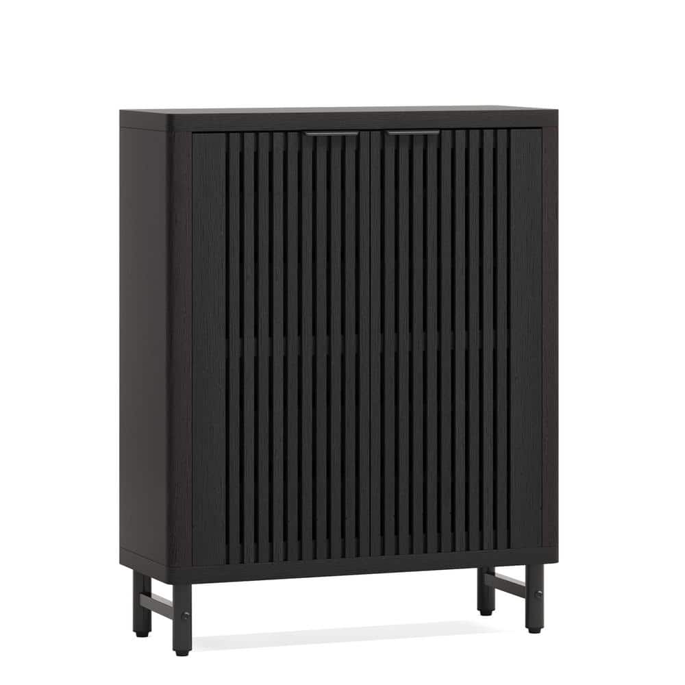 Lauren 43.31 in. H x 33.46 in. W Black Wood Shoe Storage Cabinet with Adjustable Shelves and Metal Legs