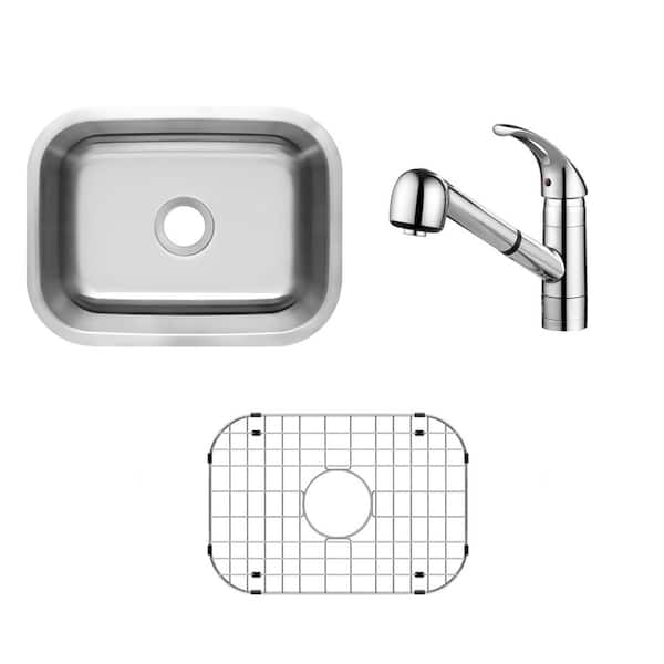 23 in. Undermount Single Bowl 16-Gauge Stainless Steel Kitchen Sink Package with Polished Chrome Kitchen Faucet