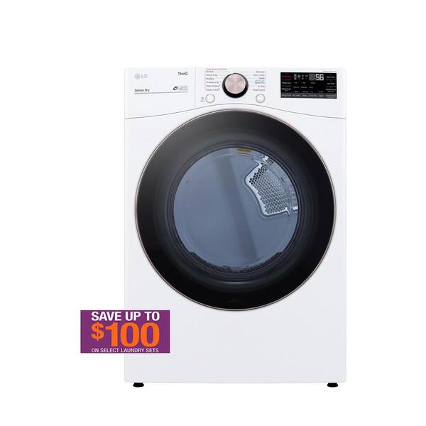 LG 7.4 Cu. Ft. Vented SMART Stackable Electric Dryer in White with TurboSteam and Sensor Dry Technology