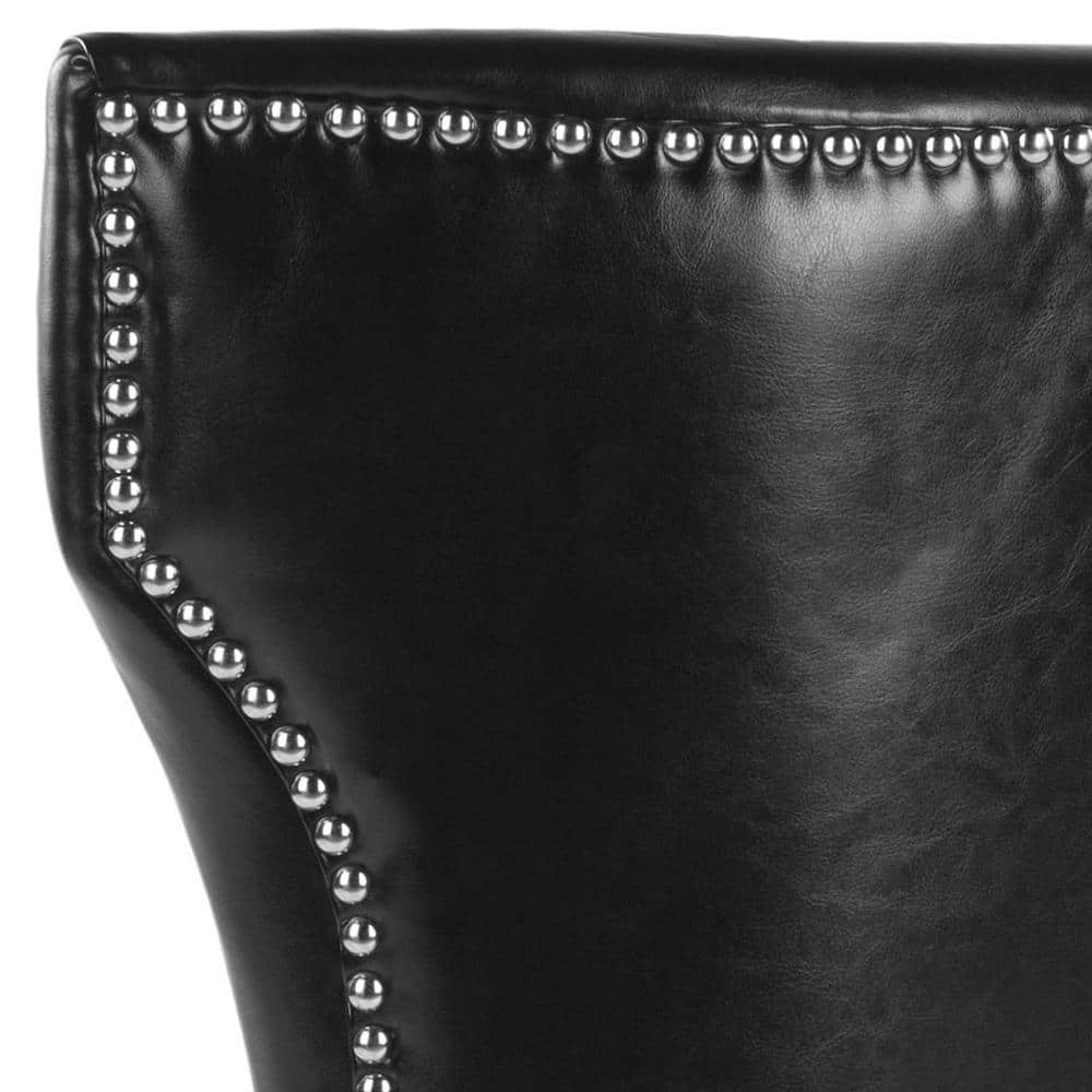 Transitional Black Leather Upholstered Side Chair with Wood Legs