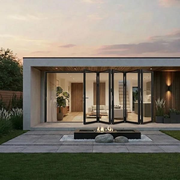 144 in. x 80 in. Black Left handle/Outswing Aluminum Folding Patio Door with Double-Pane Tempered Glass and Lock Set